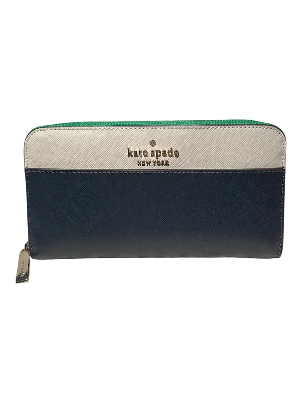 Kate Spade Staci Colorblock Leather Continental Wallet in Navy, Cream & Green